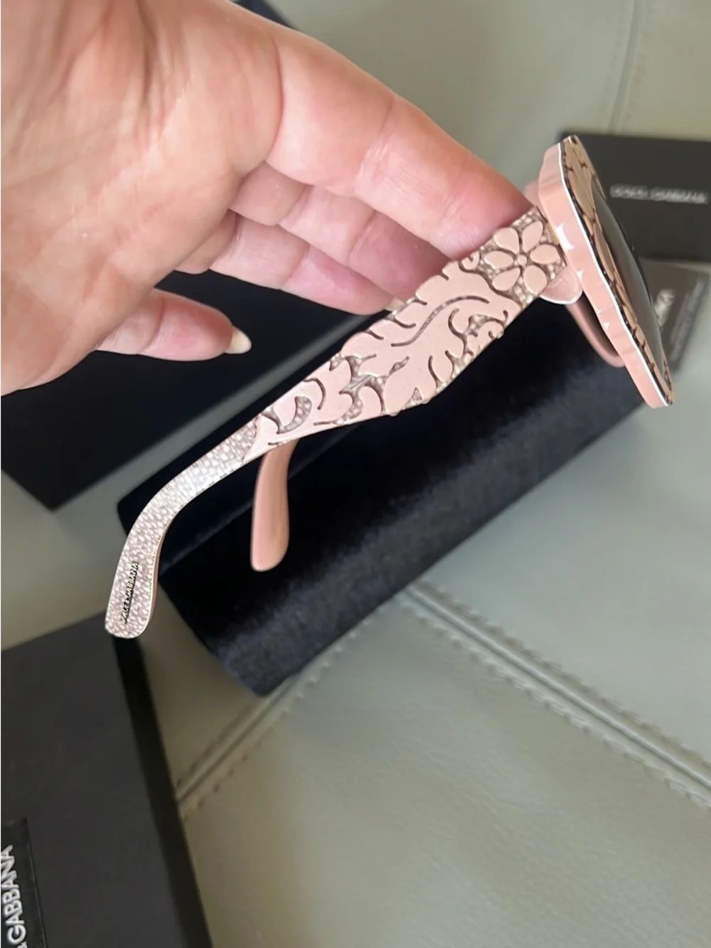Dolce & Gabbana Pink Floral Round Sunglasses with Dark Lenses